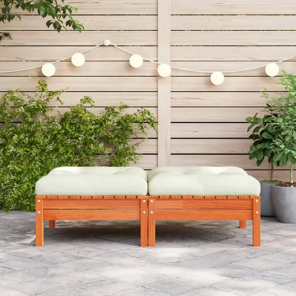 Garden Footstools with Cushions 2 pcs Wax Brown Solid Wood Pine 838170