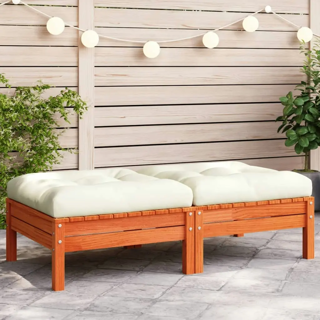 Garden Footstools with Cushions 2 pcs Wax Brown Solid Wood Pine 838170