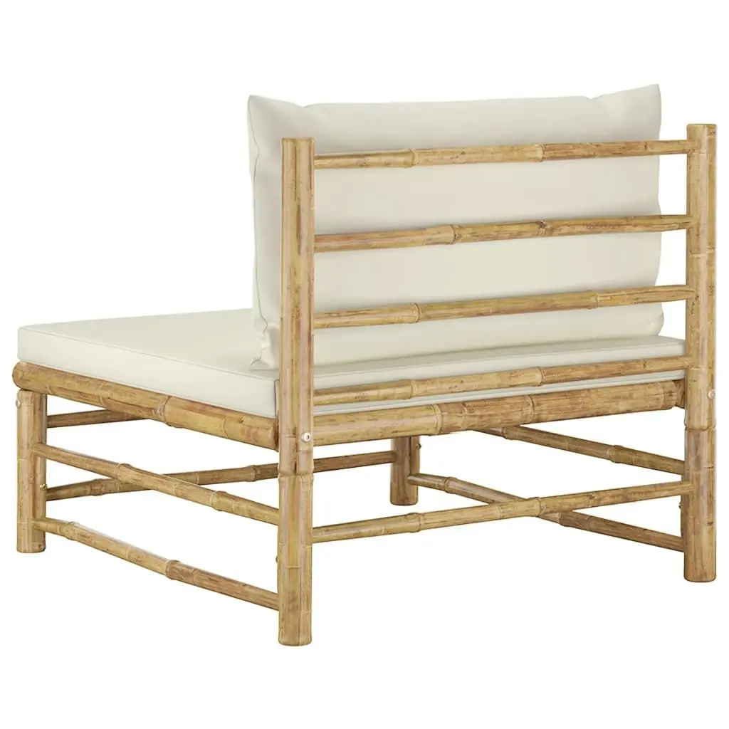 Garden Middle Sofa with Cream White Cushions Bamboo 313146