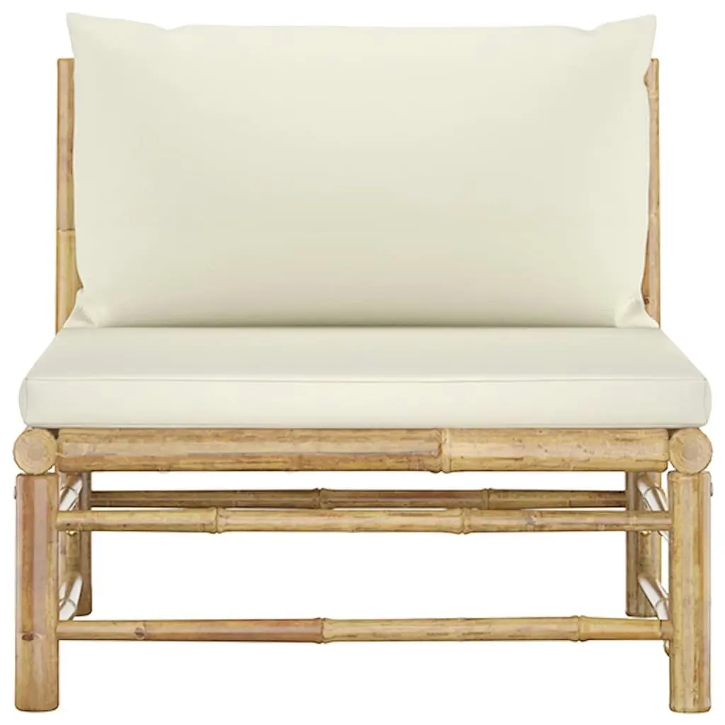 Garden Middle Sofa with Cream White Cushions Bamboo 313146