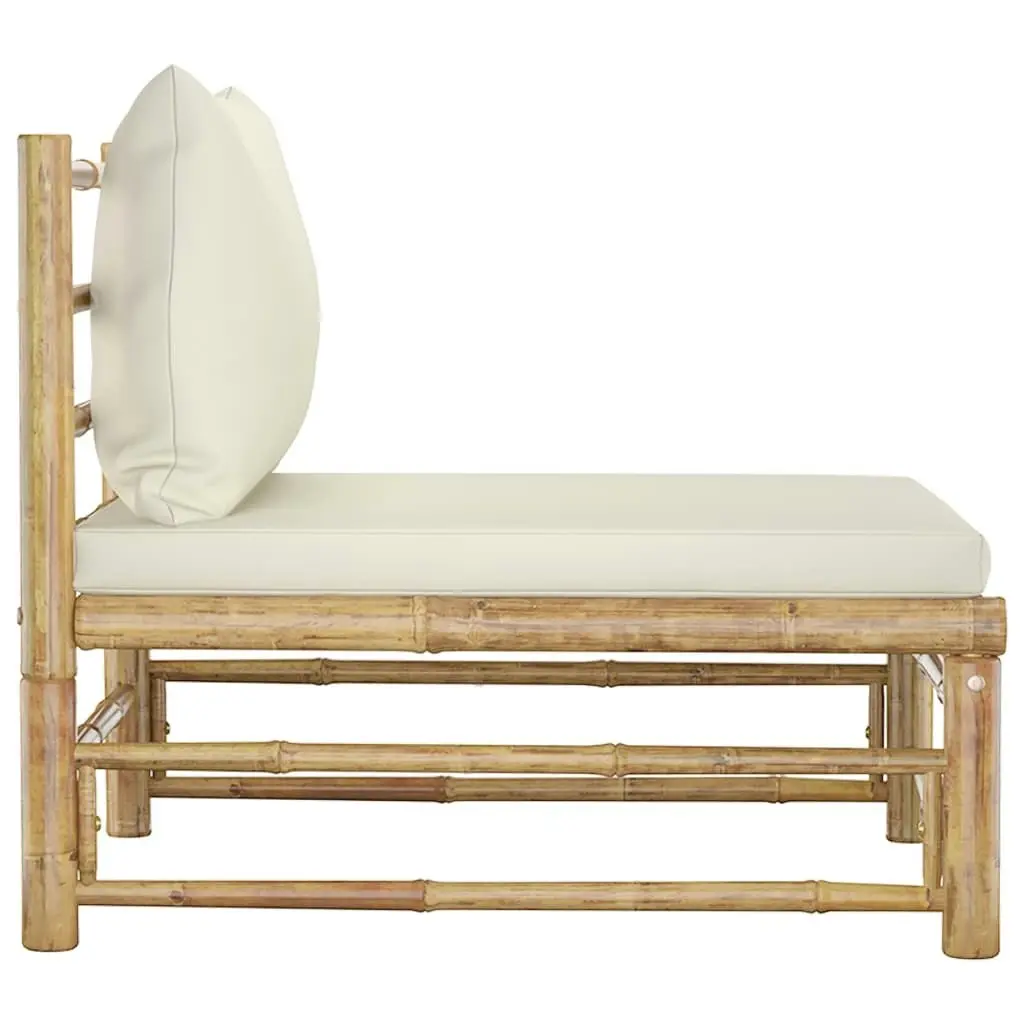 Garden Middle Sofa with Cream White Cushions Bamboo 313146