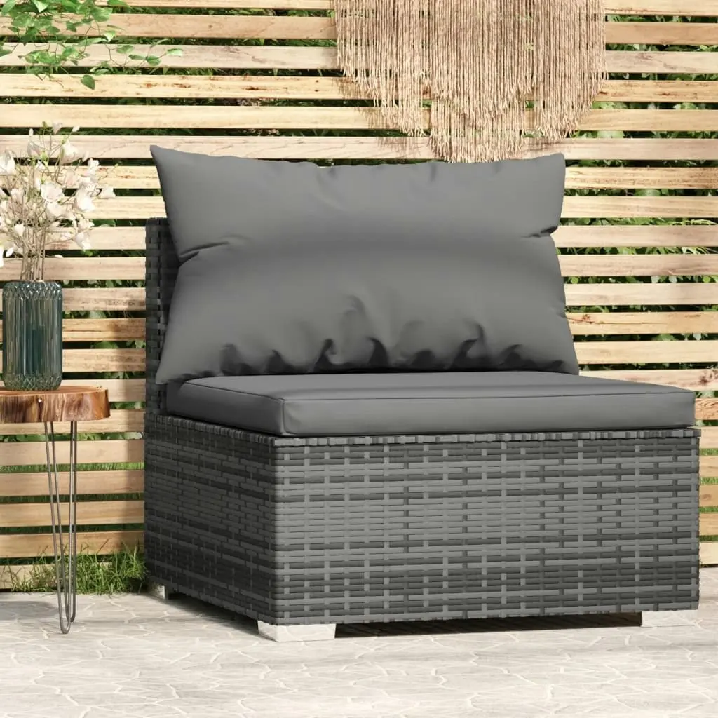 Garden Middle Sofa with Cushions Grey Poly Rattan 317515