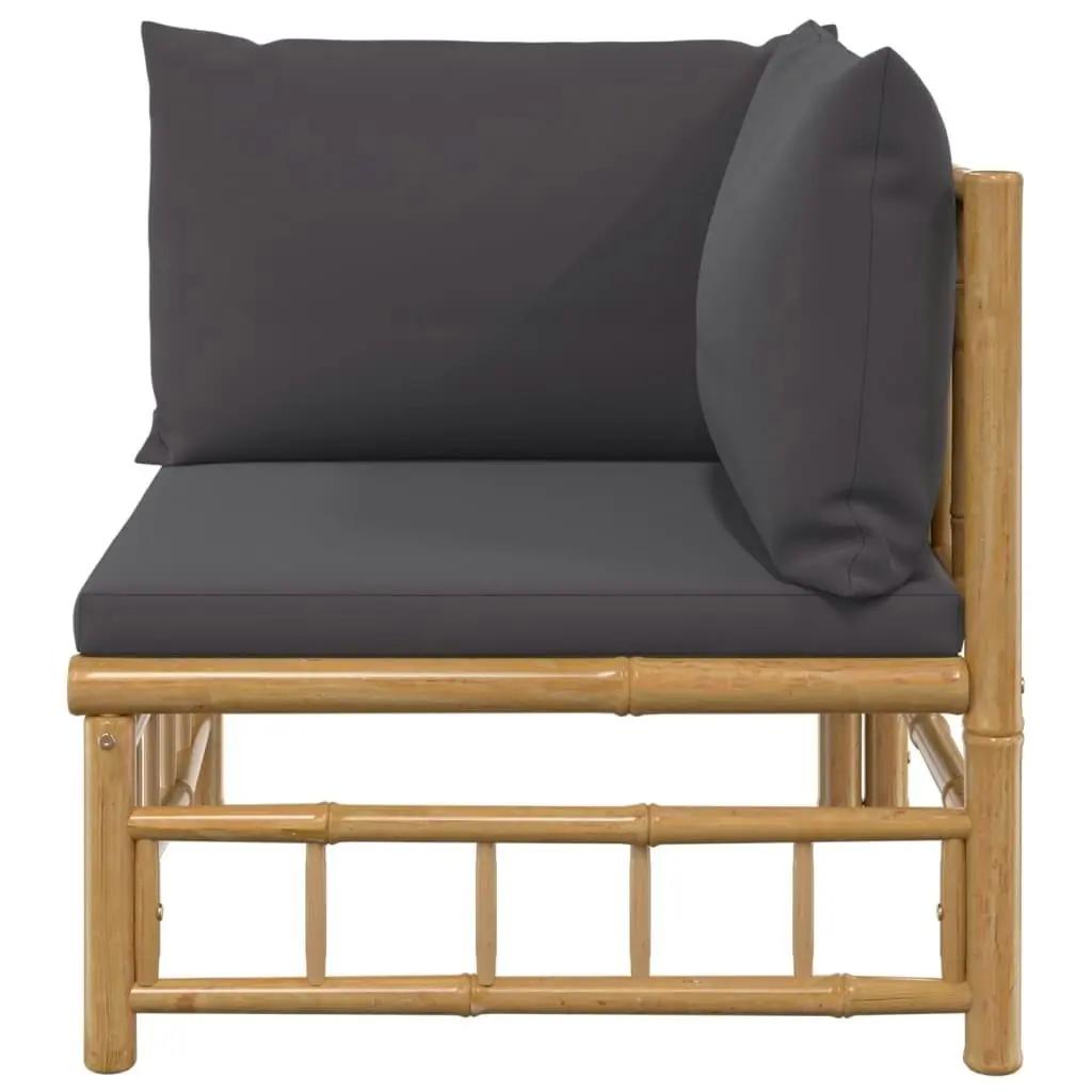 Garden Corner Sofa with Dark Grey Cushions Bamboo 362308