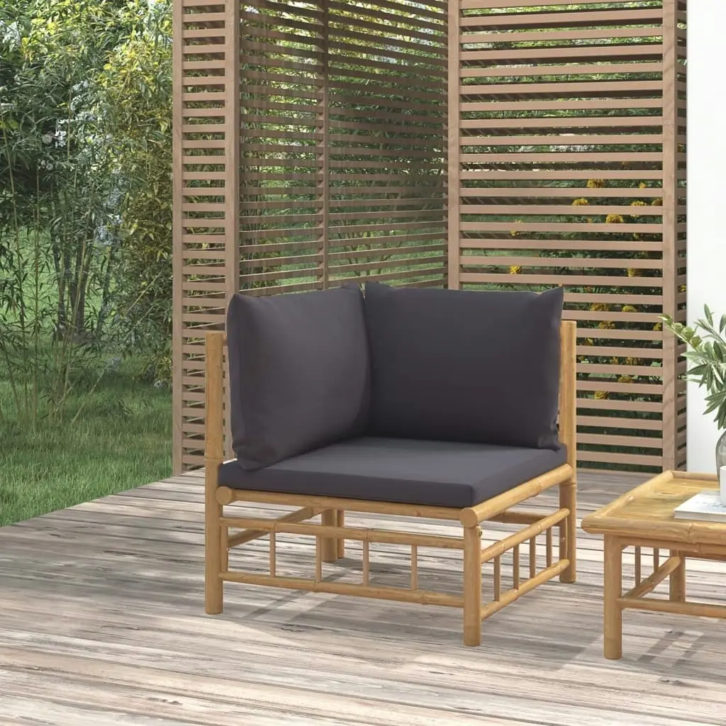 Garden Corner Sofa with Dark Grey Cushions Bamboo 362308