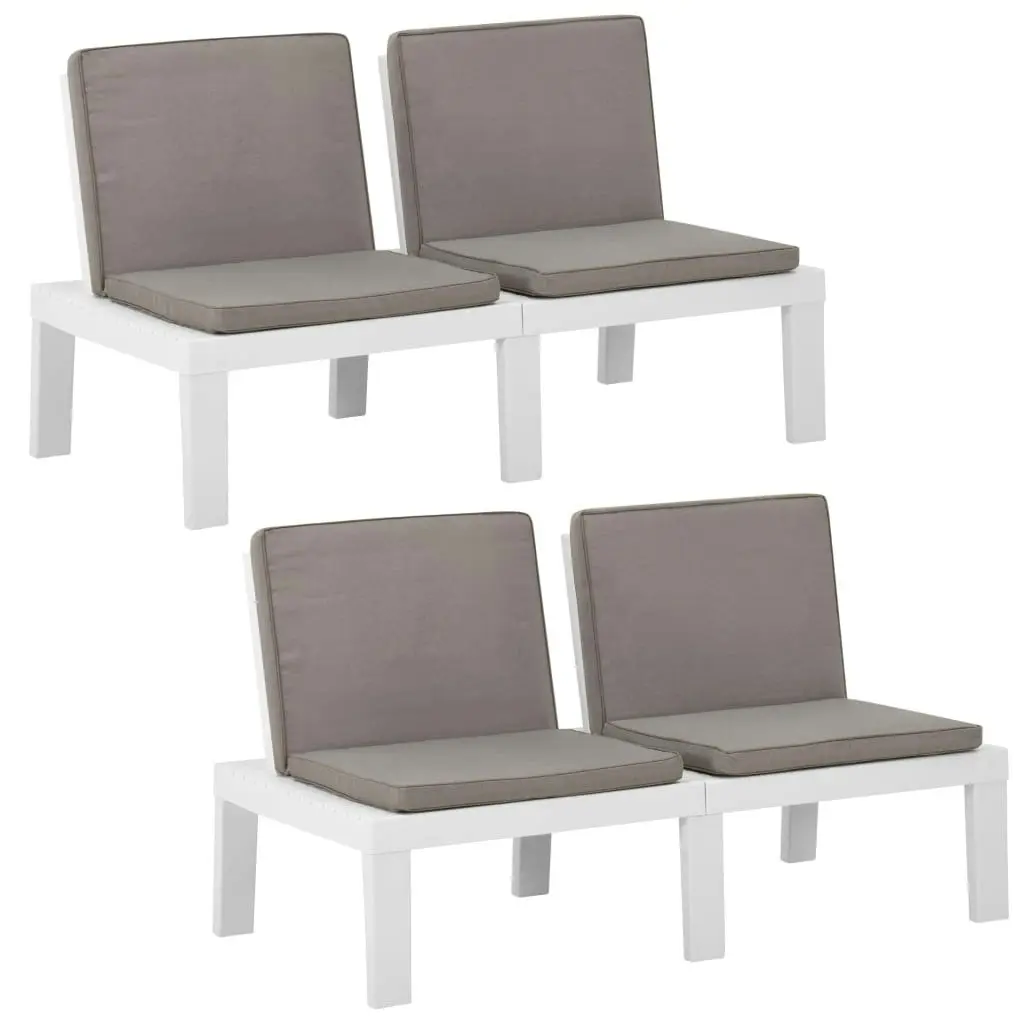 Garden Lounge Benches with Cushions 2 pcs Plastic White 3059825