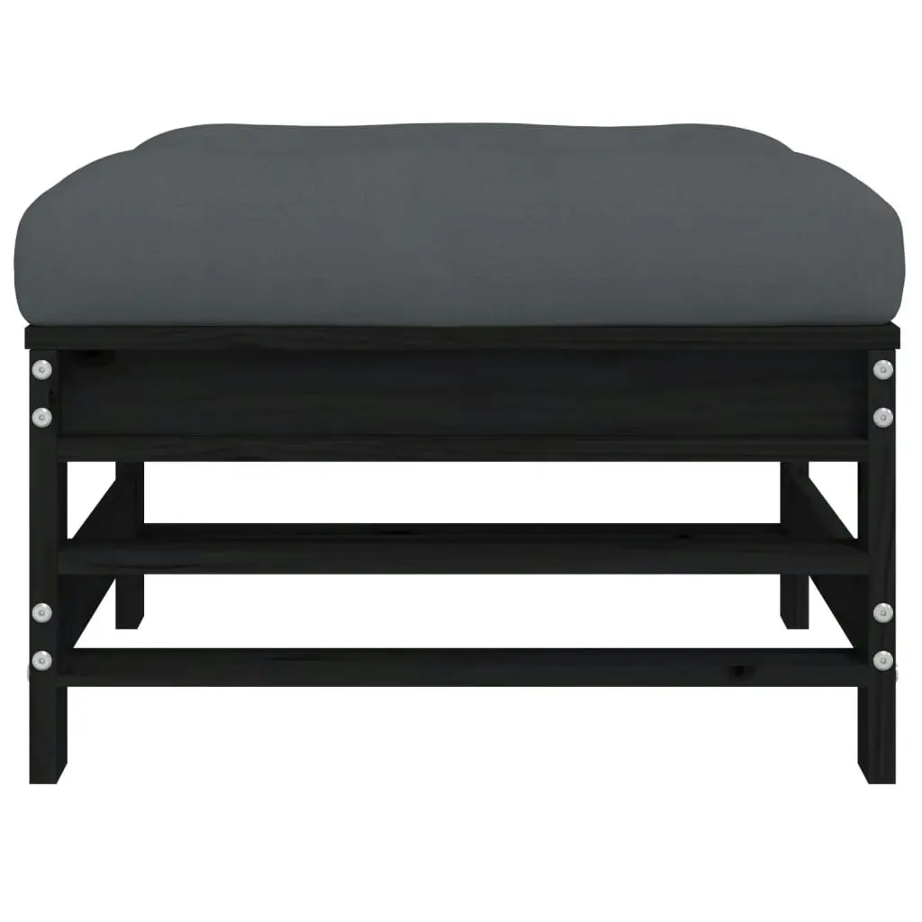 Garden Footstool with Cushion Black Solid Wood Pine 825671