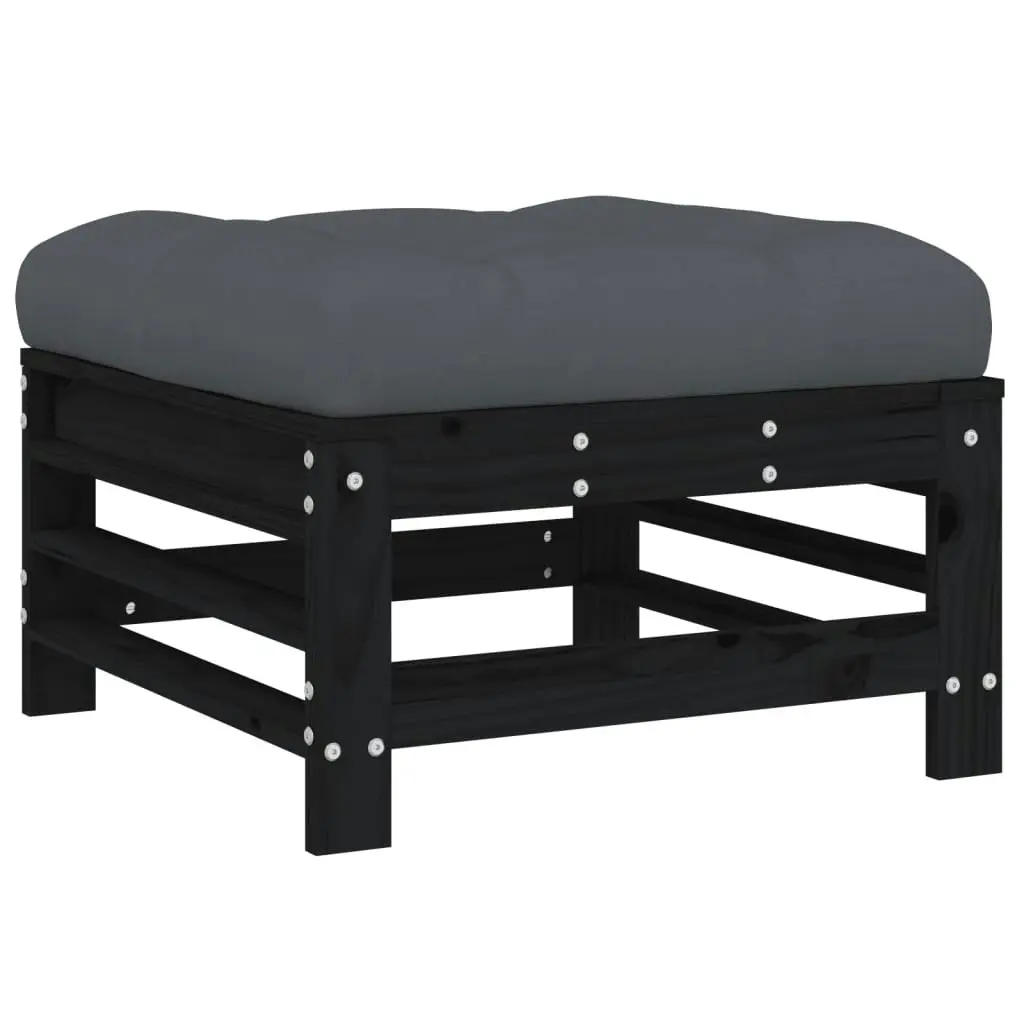 Garden Footstool with Cushion Black Solid Wood Pine 825671