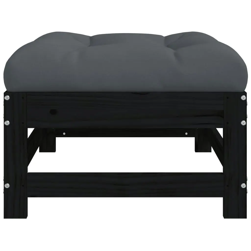 Garden Footstools with Cushions 2pcs Black Solid Wood Pine 825587