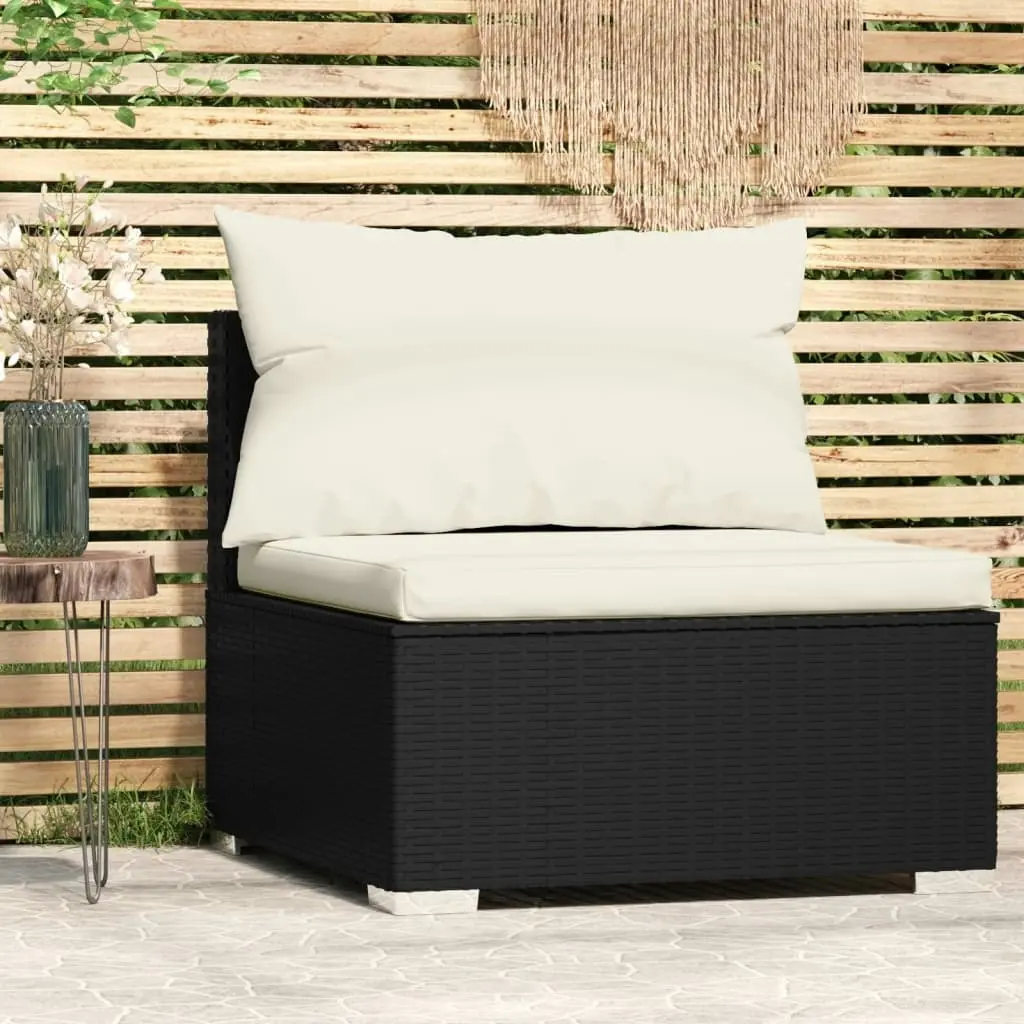 Garden Middle Sofa with Cushions Black Poly Rattan 317493