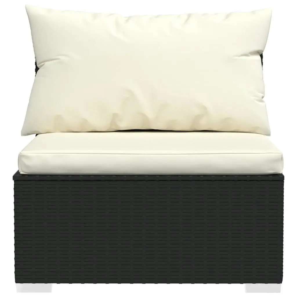 Garden Middle Sofa with Cushions Black Poly Rattan 317493