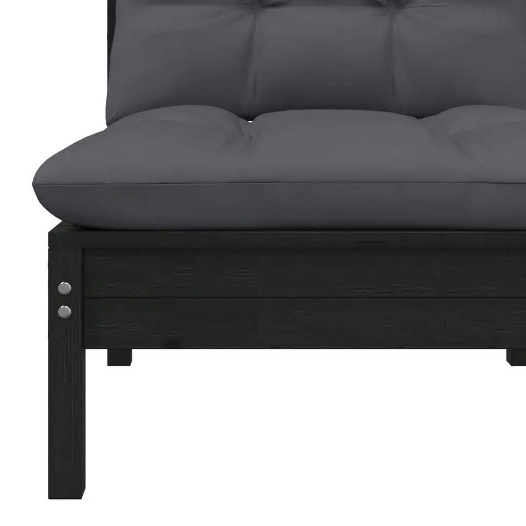 Garden Middle Sofa with Cushions Black Solid Pinewood 806638