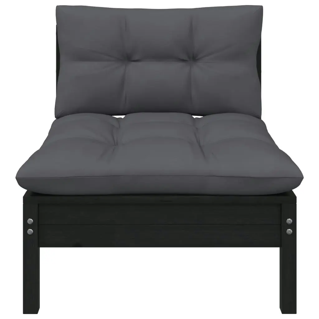 Garden Middle Sofa with Cushions Black Solid Pinewood 806638