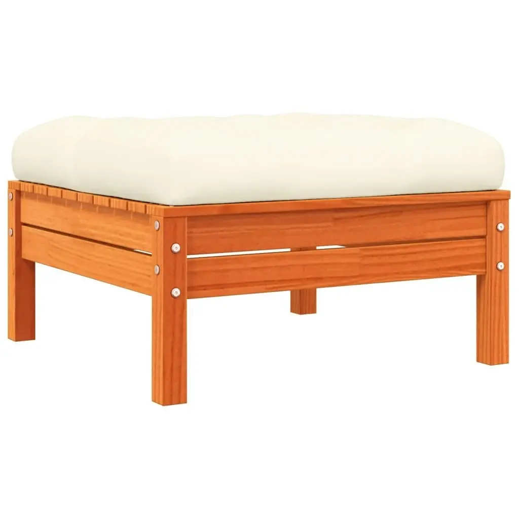 Garden Footstool with Cushion Wax Brown Solid Wood Pine 838166