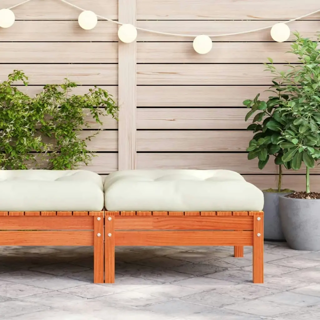 Garden Footstool with Cushion Wax Brown Solid Wood Pine 838166