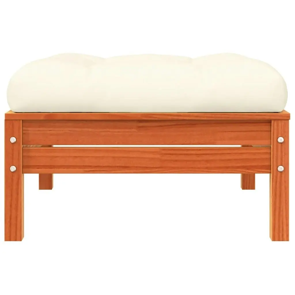 Garden Footstool with Cushion Wax Brown Solid Wood Pine 838166