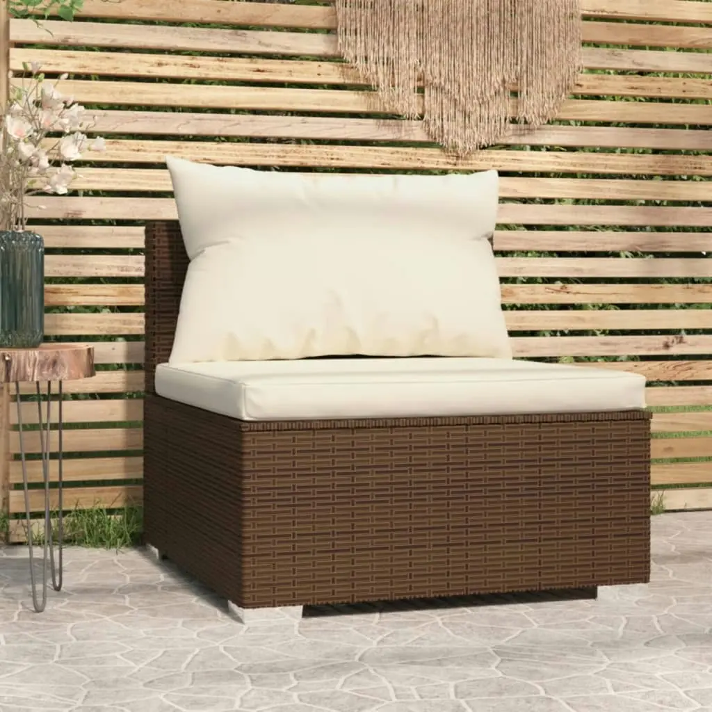 Garden Middle Sofa with Cushions Brown Poly Rattan 317504