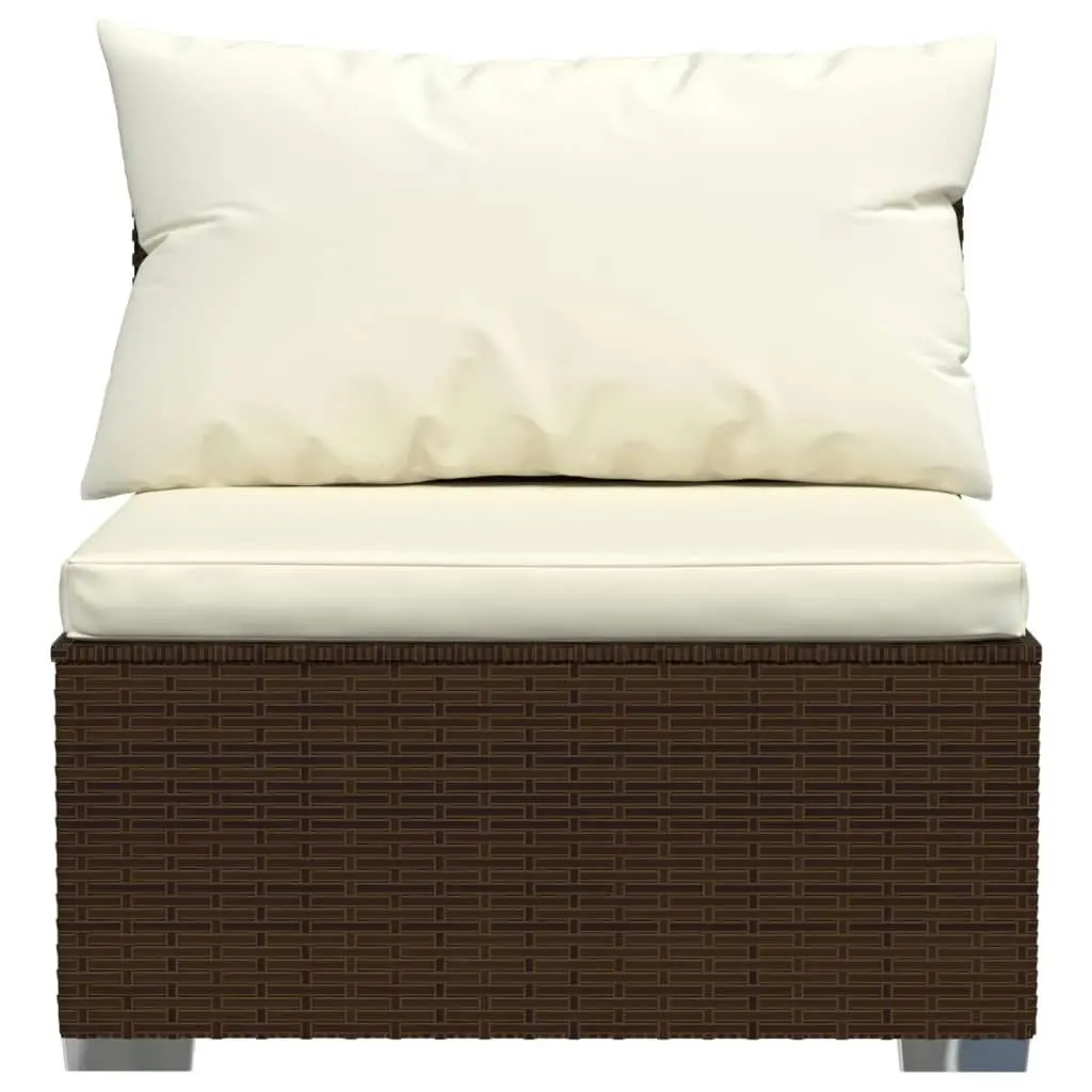 Garden Middle Sofa with Cushions Brown Poly Rattan 317504