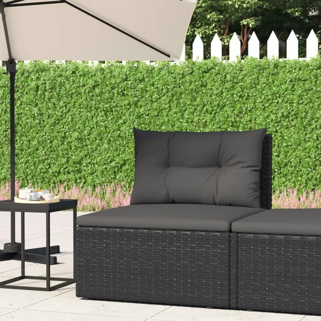 Garden Middle Sofa with Cushions Black Poly Rattan 319588