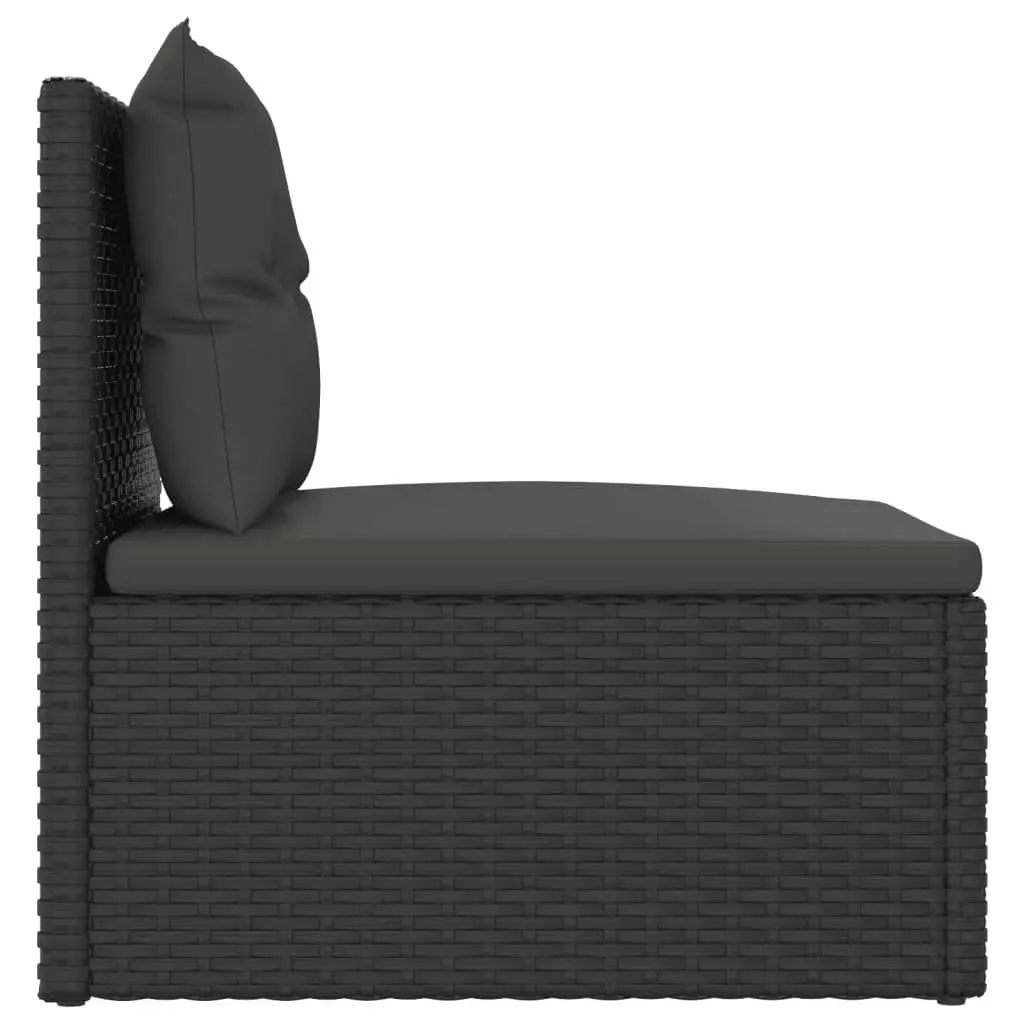 Garden Middle Sofa with Cushions Black Poly Rattan 319588