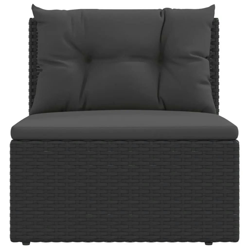 Garden Middle Sofa with Cushions Black Poly Rattan 319588