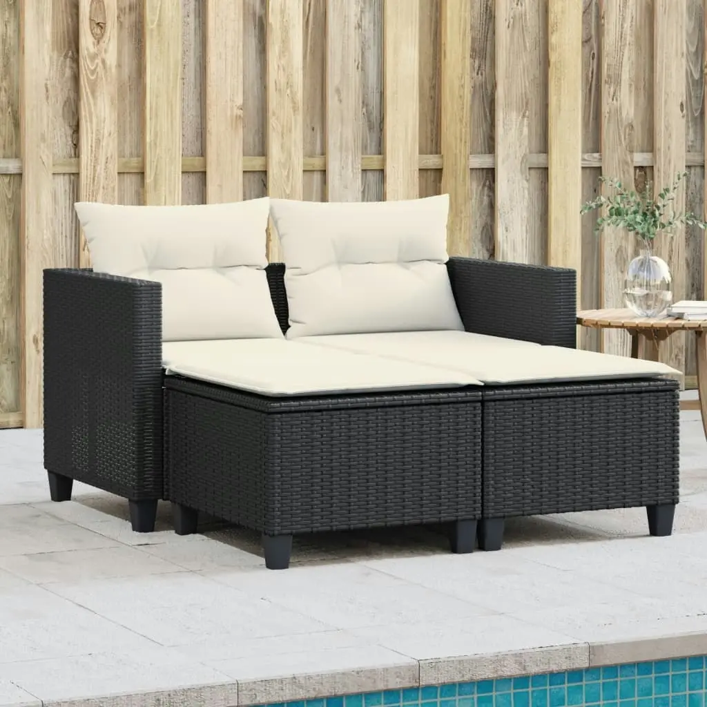 Garden Sofa 2-Seater with Stools Black Poly Rattan 365790