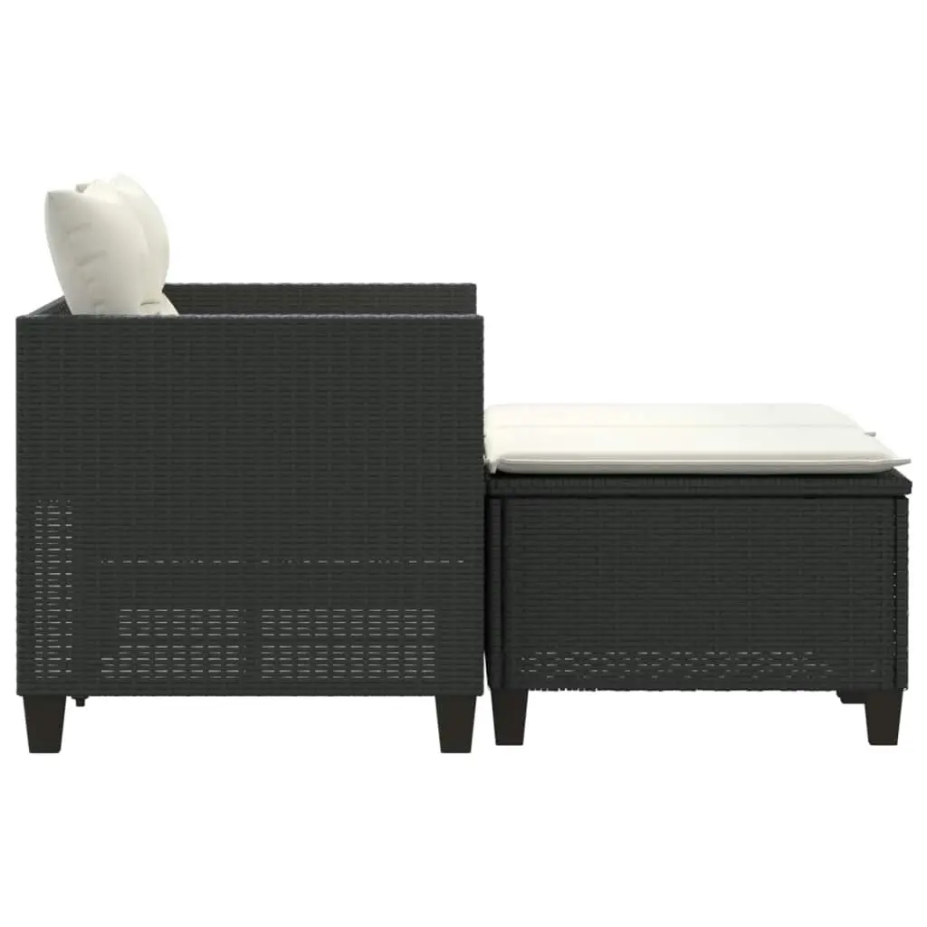 Garden Sofa 2-Seater with Stools Black Poly Rattan 365790