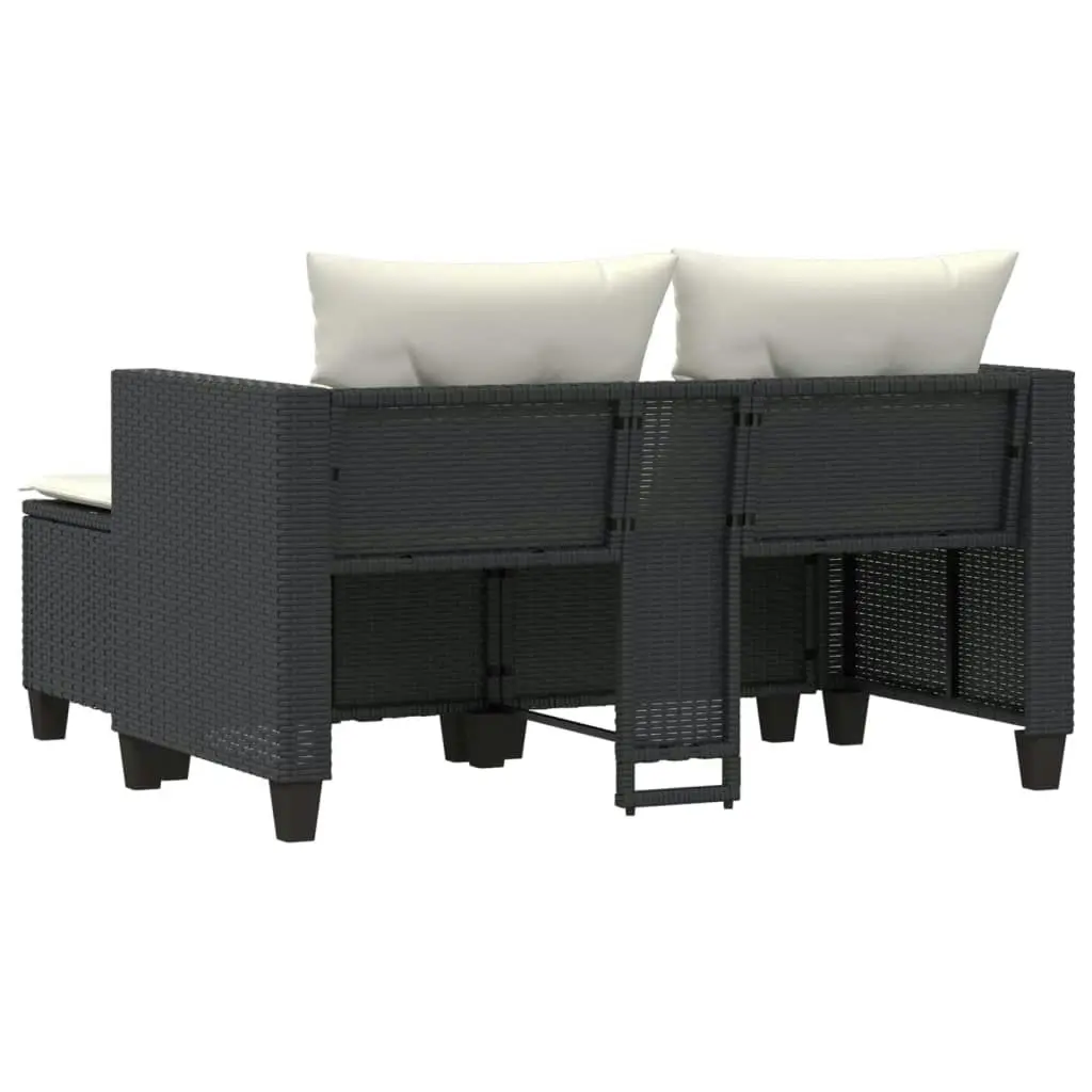 Garden Sofa 2-Seater with Stools Black Poly Rattan 365790