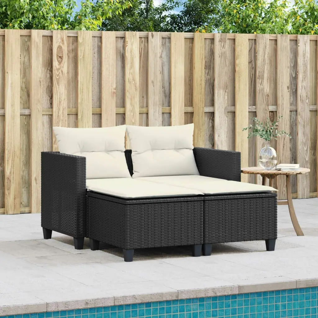 Garden Sofa 2-Seater with Stools Black Poly Rattan 365790