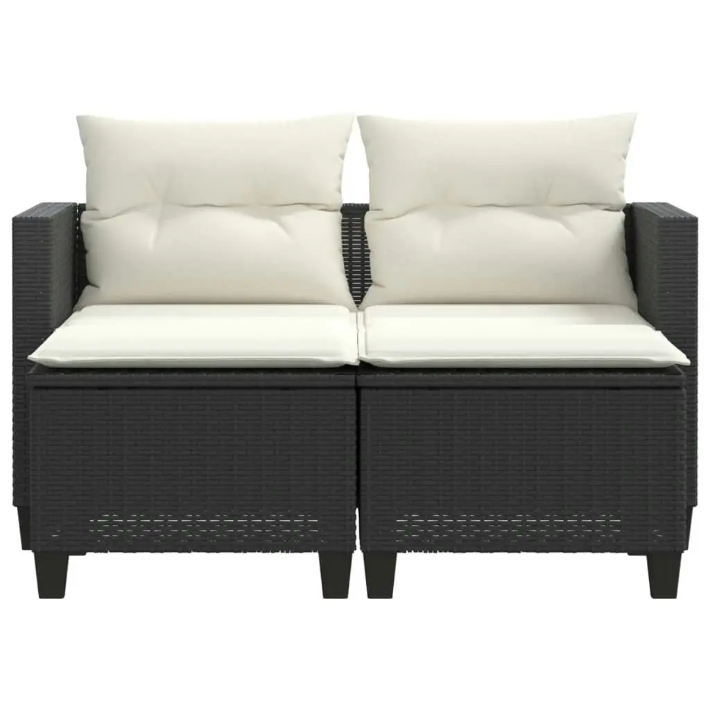 Garden Sofa 2-Seater with Stools Black Poly Rattan 365790