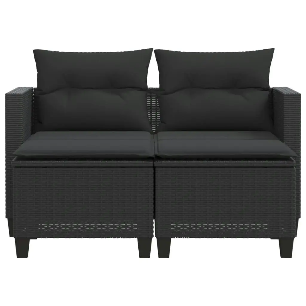 Garden Sofa 2-Seater with Stools Black Poly Rattan 365791