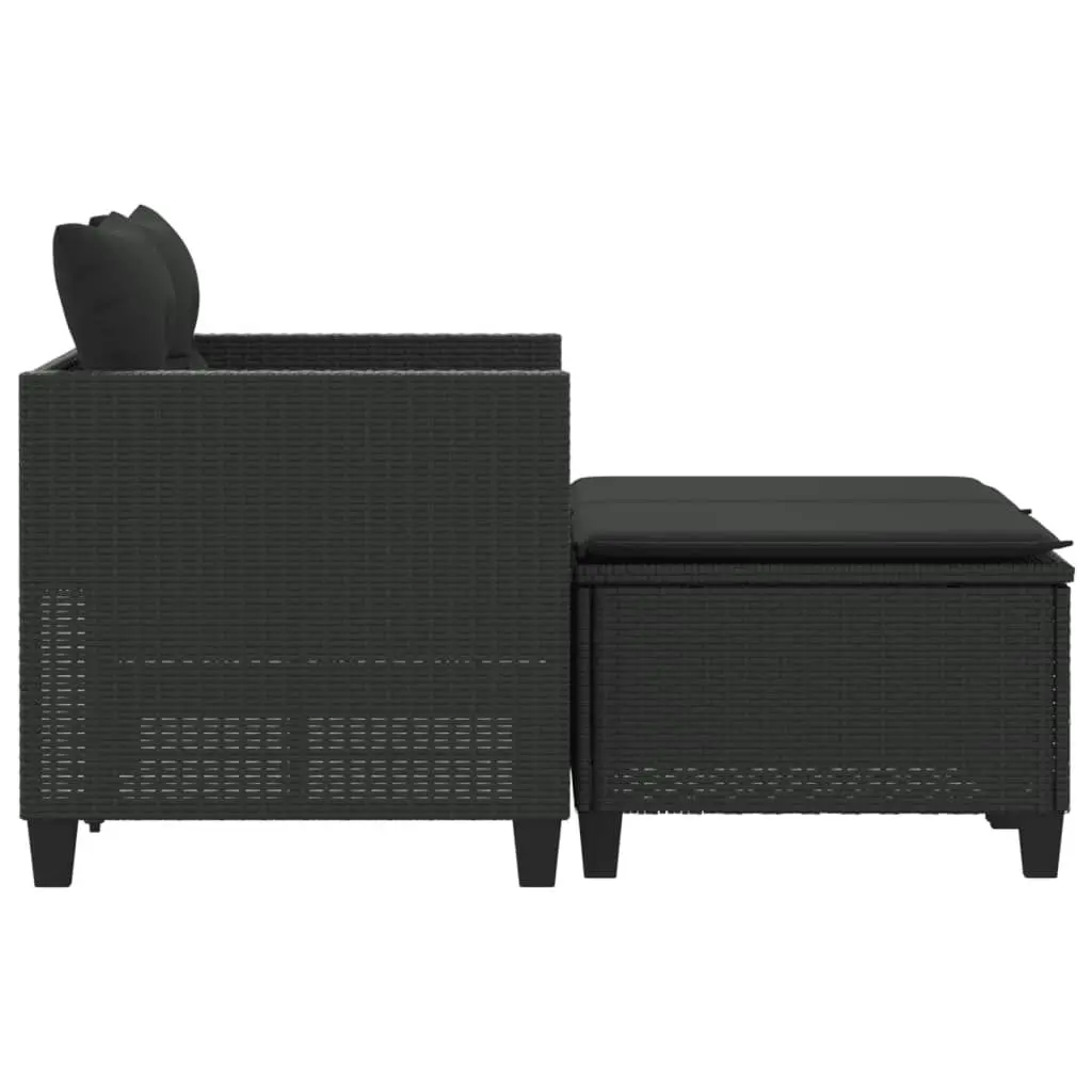 Garden Sofa 2-Seater with Stools Black Poly Rattan 365791