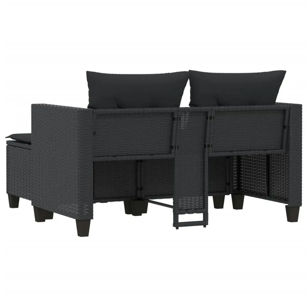 Garden Sofa 2-Seater with Stools Black Poly Rattan 365791