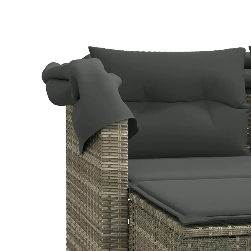 Garden Sofa 2-Seater with Canopy and Stools Light Grey Poly Rattan 365786