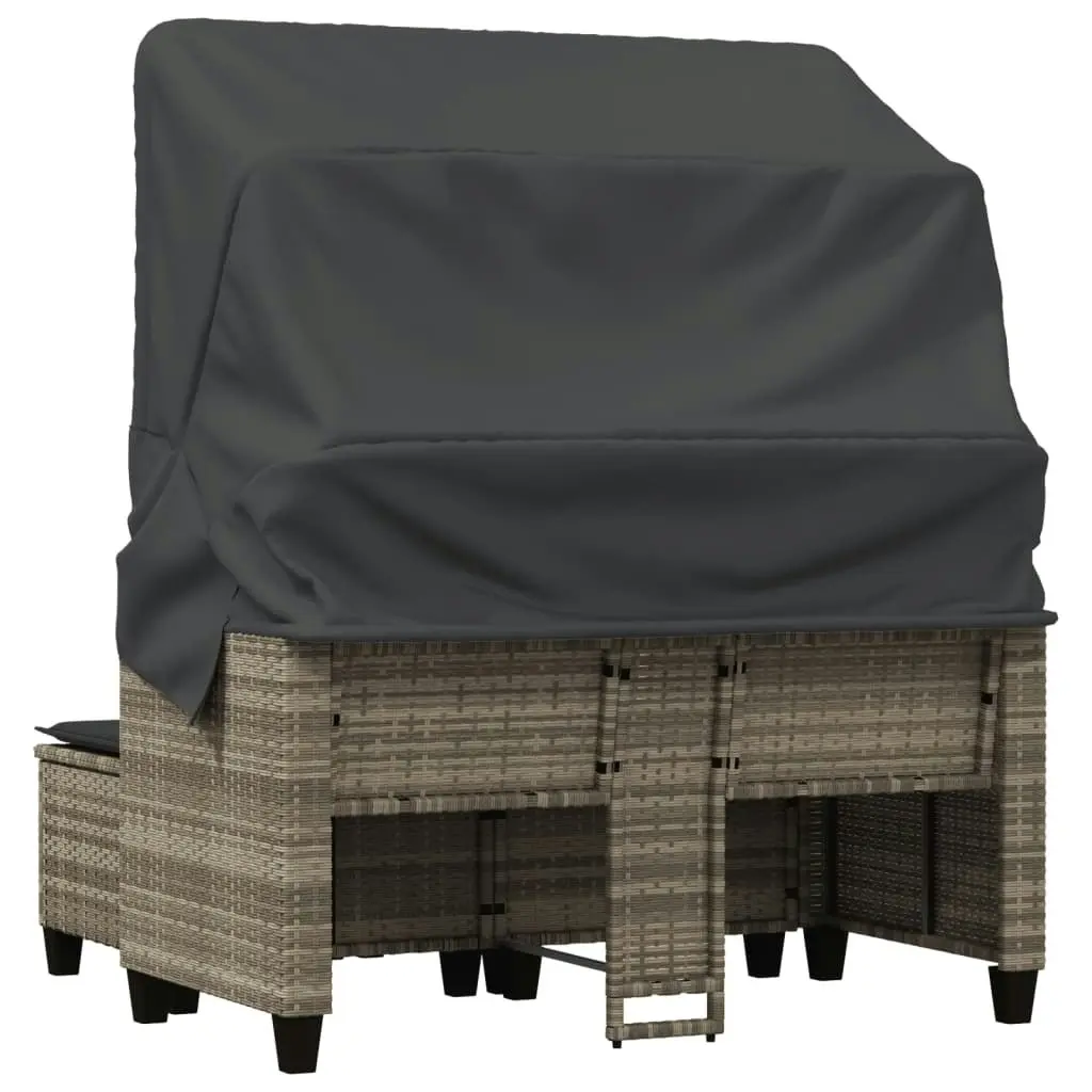 Garden Sofa 2-Seater with Canopy and Stools Light Grey Poly Rattan 365786