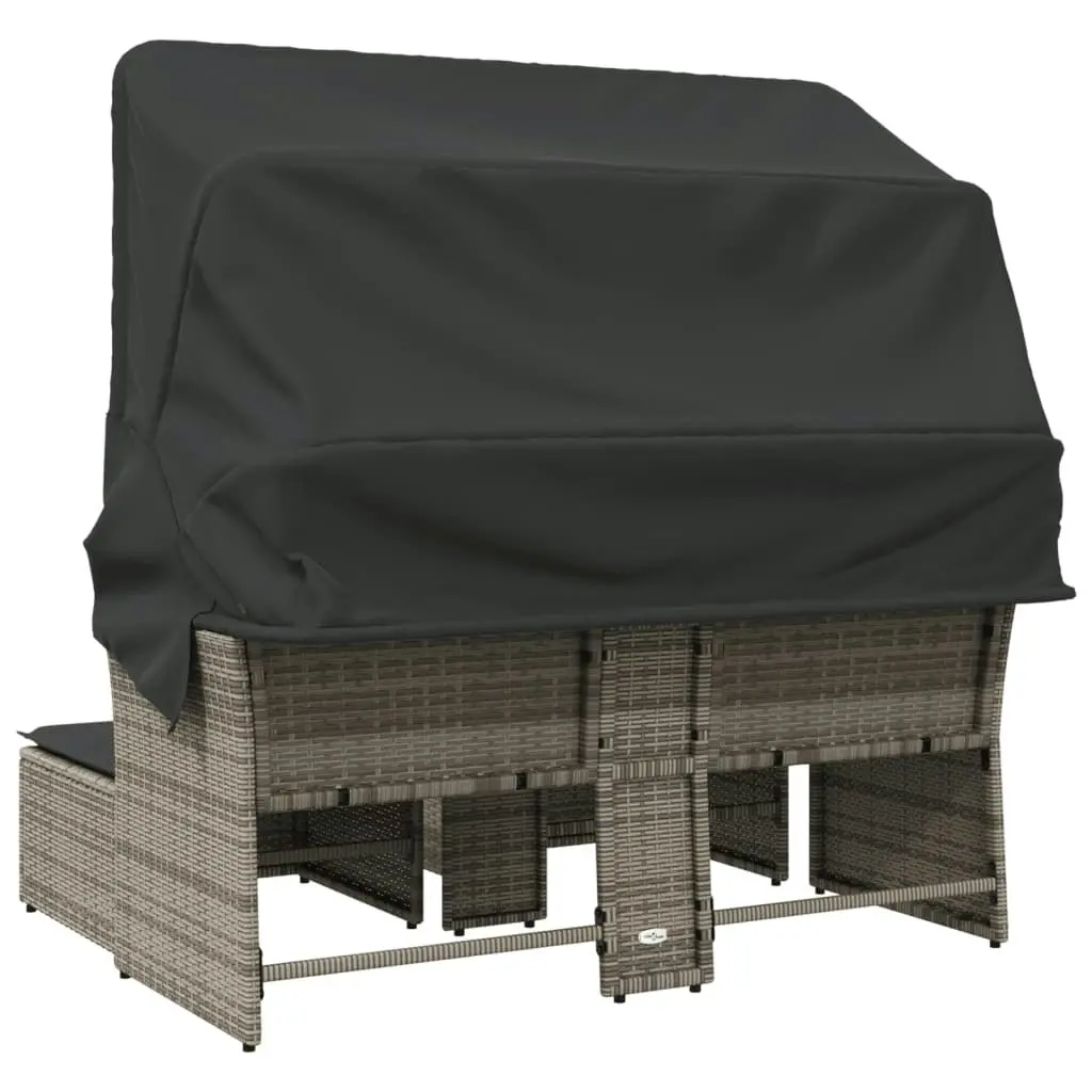 Garden Sofa 2-Seater with Canopy and Stools Grey Poly Rattan 365801