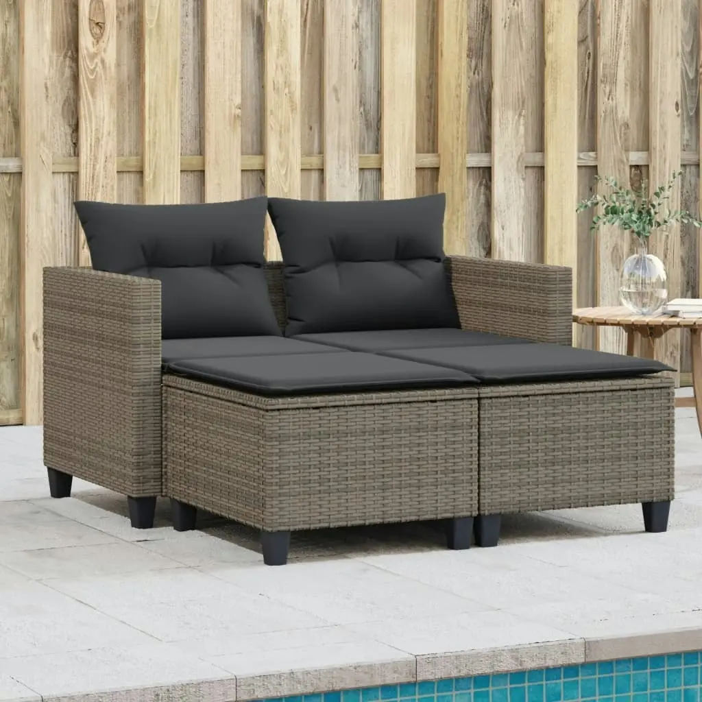 Garden Sofa 2-Seater with Stools Grey Poly Rattan 365793