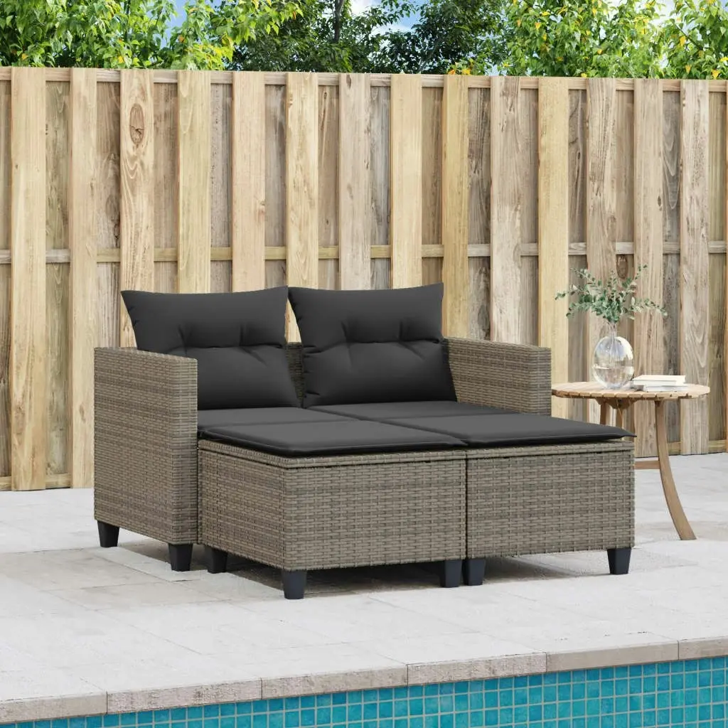 Garden Sofa 2-Seater with Stools Grey Poly Rattan 365793