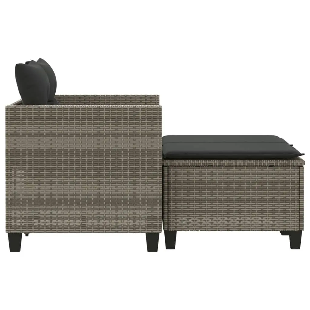 Garden Sofa 2-Seater with Stools Grey Poly Rattan 365793