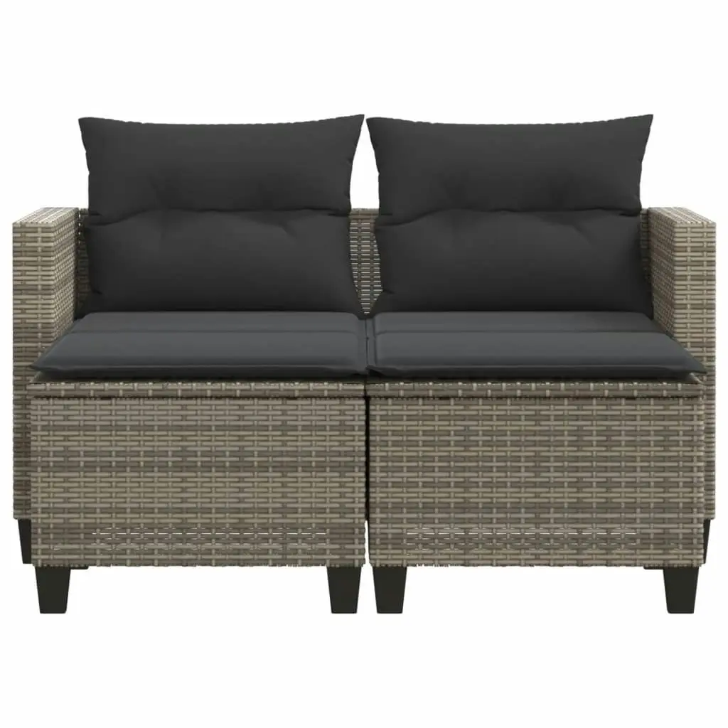 Garden Sofa 2-Seater with Stools Grey Poly Rattan 365793