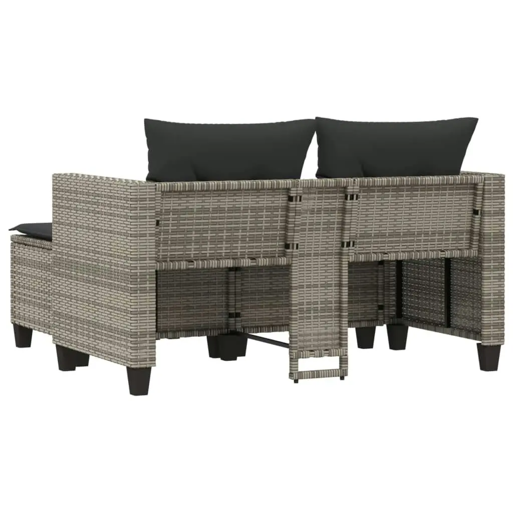 Garden Sofa 2-Seater with Stools Grey Poly Rattan 365793