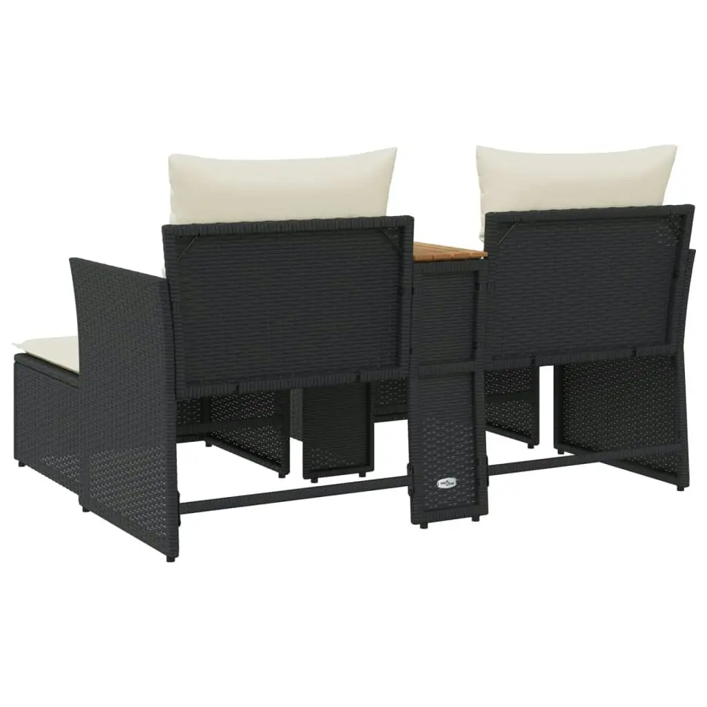 Garden Sofa 2-Seater with Stools Black Poly Rattan 365803