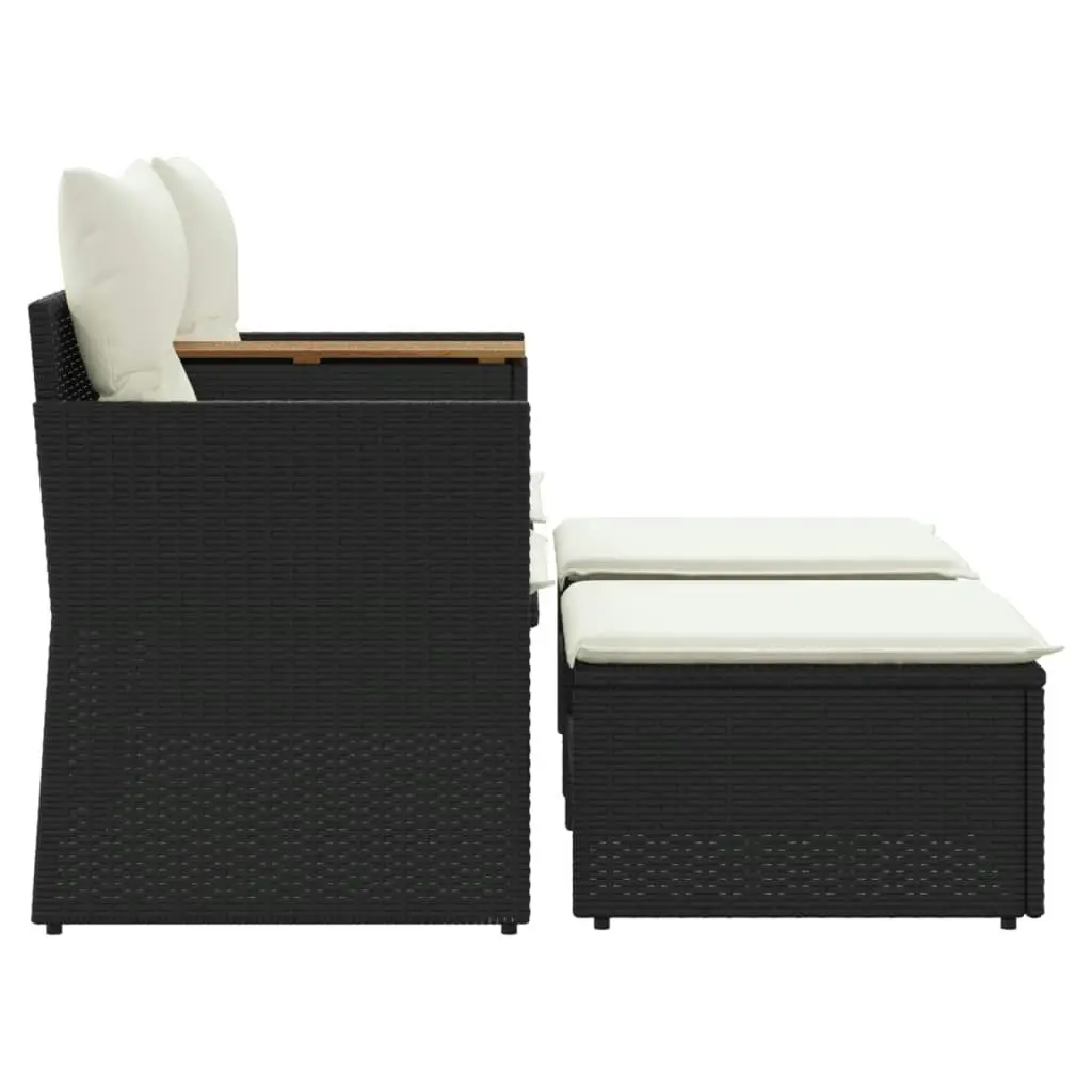 Garden Sofa 2-Seater with Stools Black Poly Rattan 365803