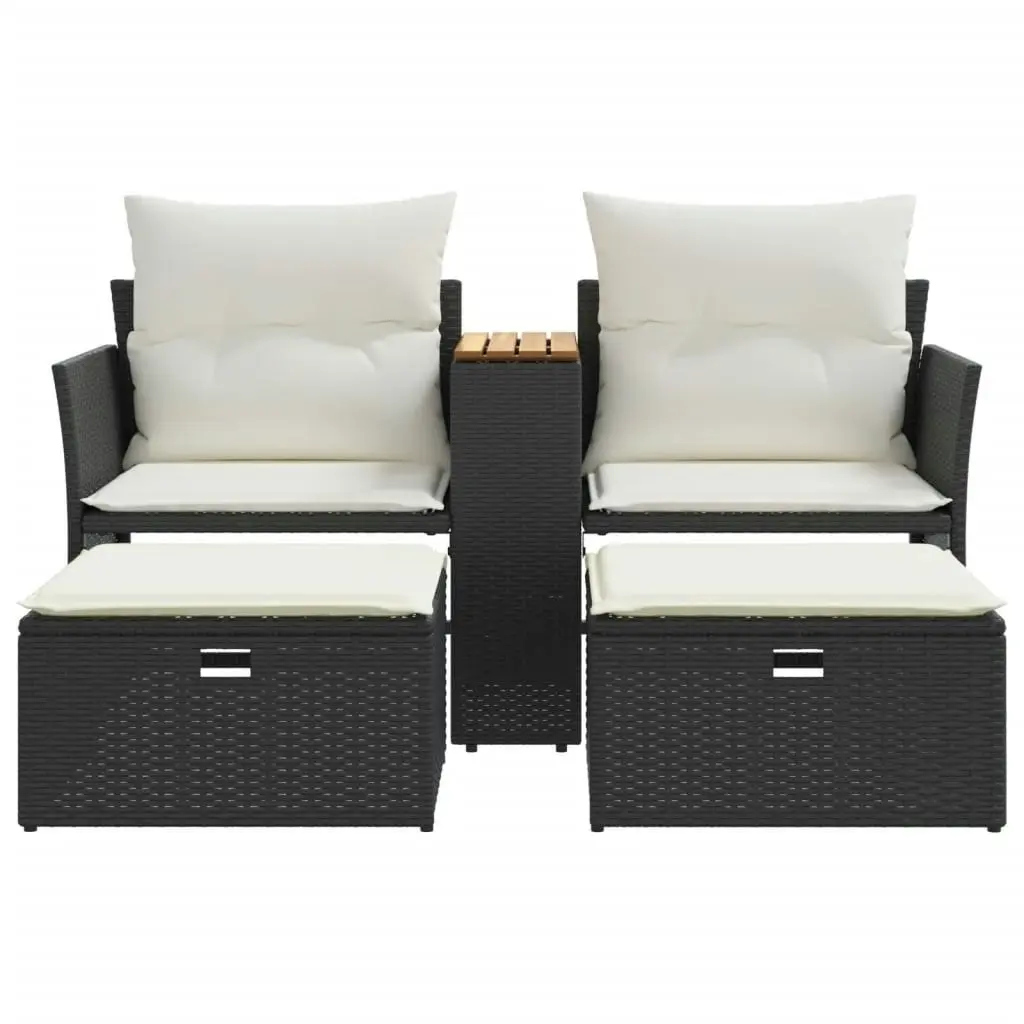 Garden Sofa 2-Seater with Stools Black Poly Rattan 365803