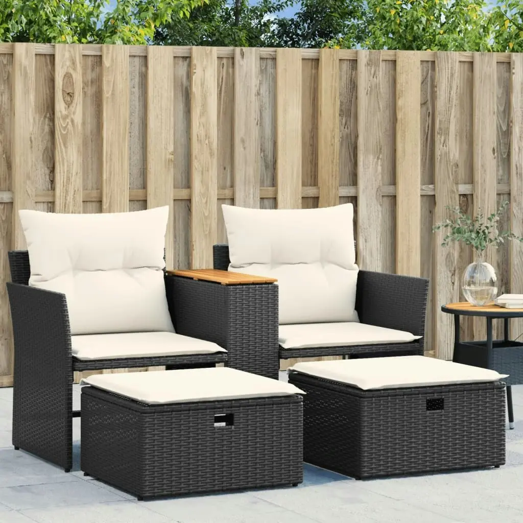 Garden Sofa 2-Seater with Stools Black Poly Rattan 365803