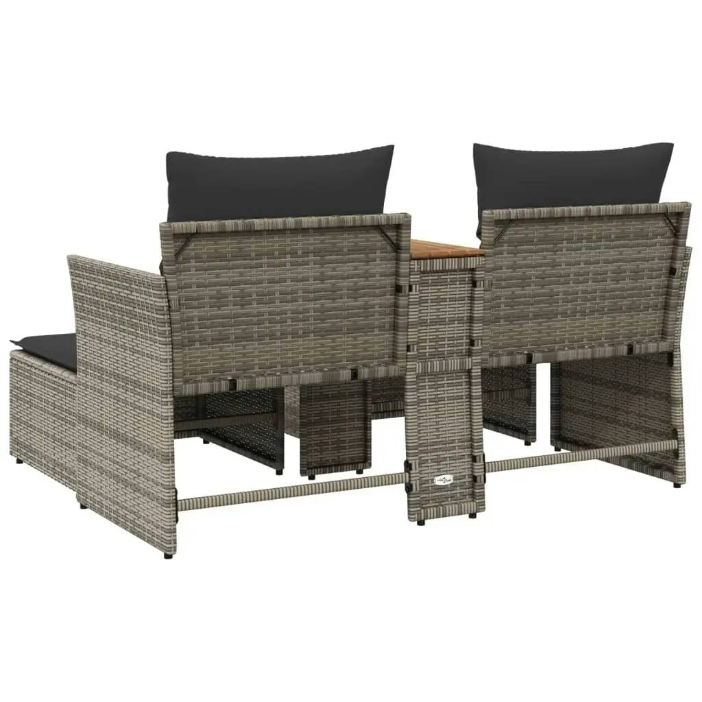 Garden Sofa 2-Seater with Stools Grey Poly Rattan 365804