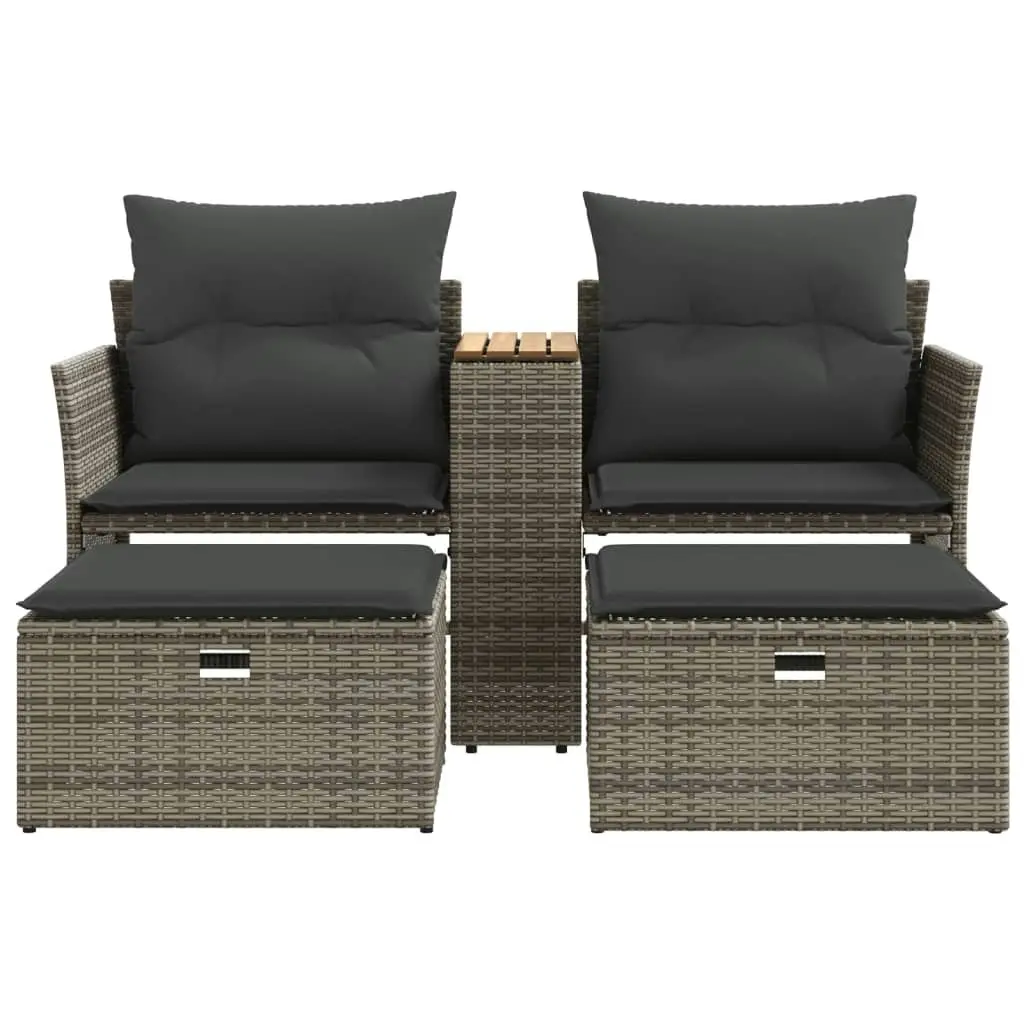 Garden Sofa 2-Seater with Stools Grey Poly Rattan 365804