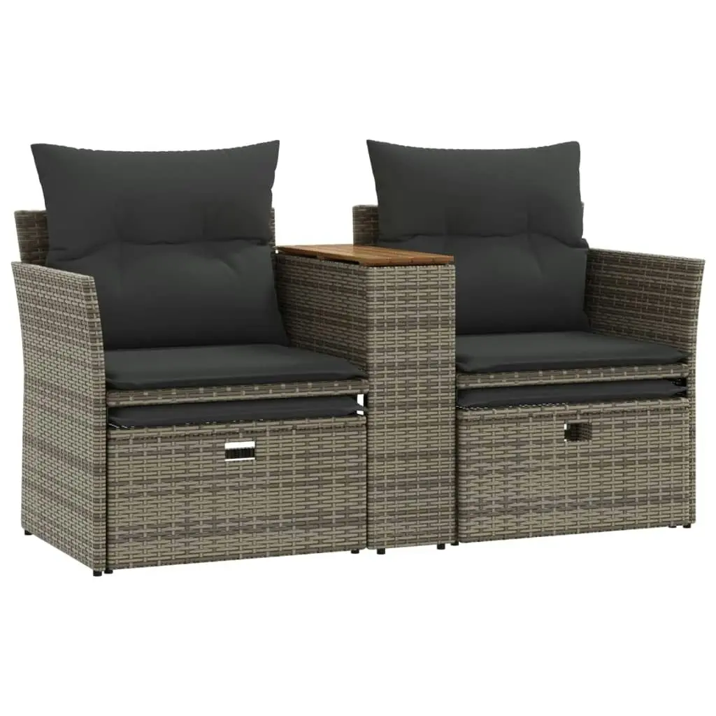 Garden Sofa 2-Seater with Stools Grey Poly Rattan 365804