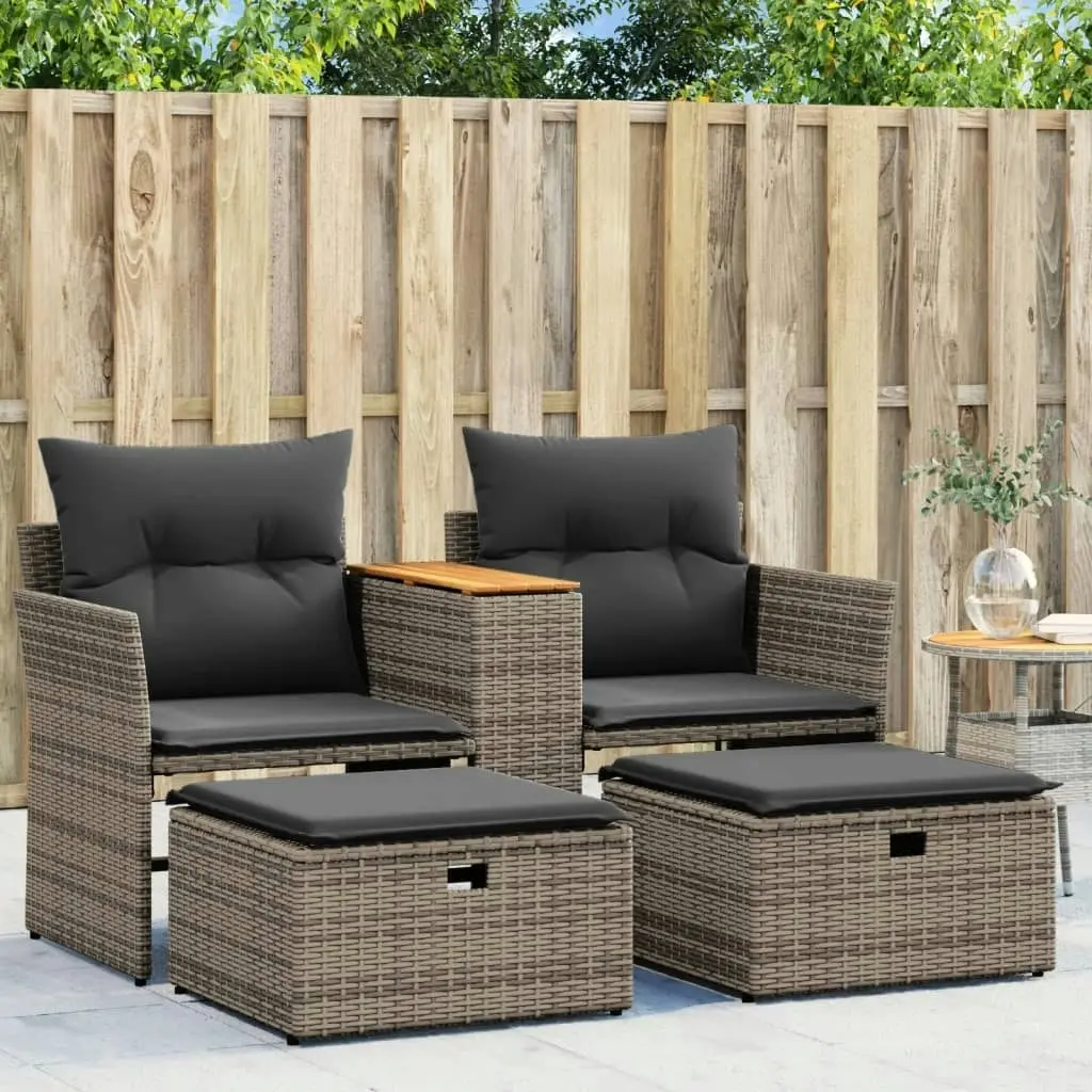 Garden Sofa 2-Seater with Stools Grey Poly Rattan 365804