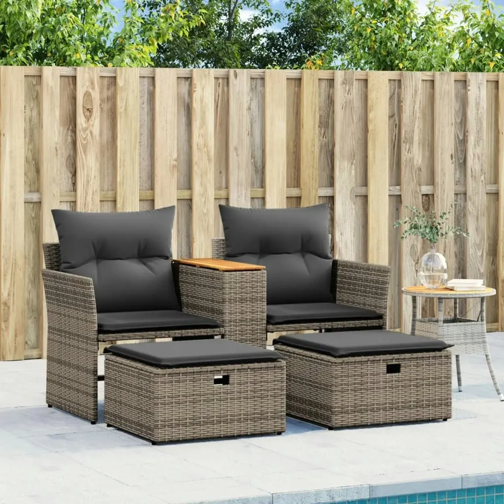 Garden Sofa 2-Seater with Stools Grey Poly Rattan 365804