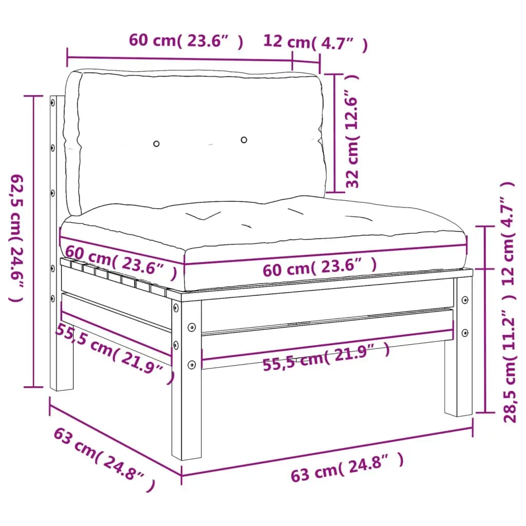 Garden Sofa Armless with Cushions Impregnated Wood Pine 838160